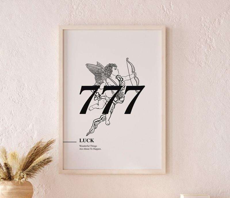 777 Angel Number, Lucky Number Print, Trendy Wall Art Print, Manifestation Energy Spiritual Poster, Poster Prints No...