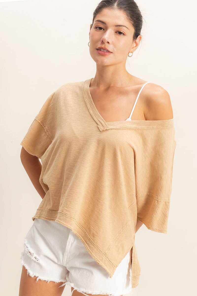 Oversized V-Neck Short Sleeve Top