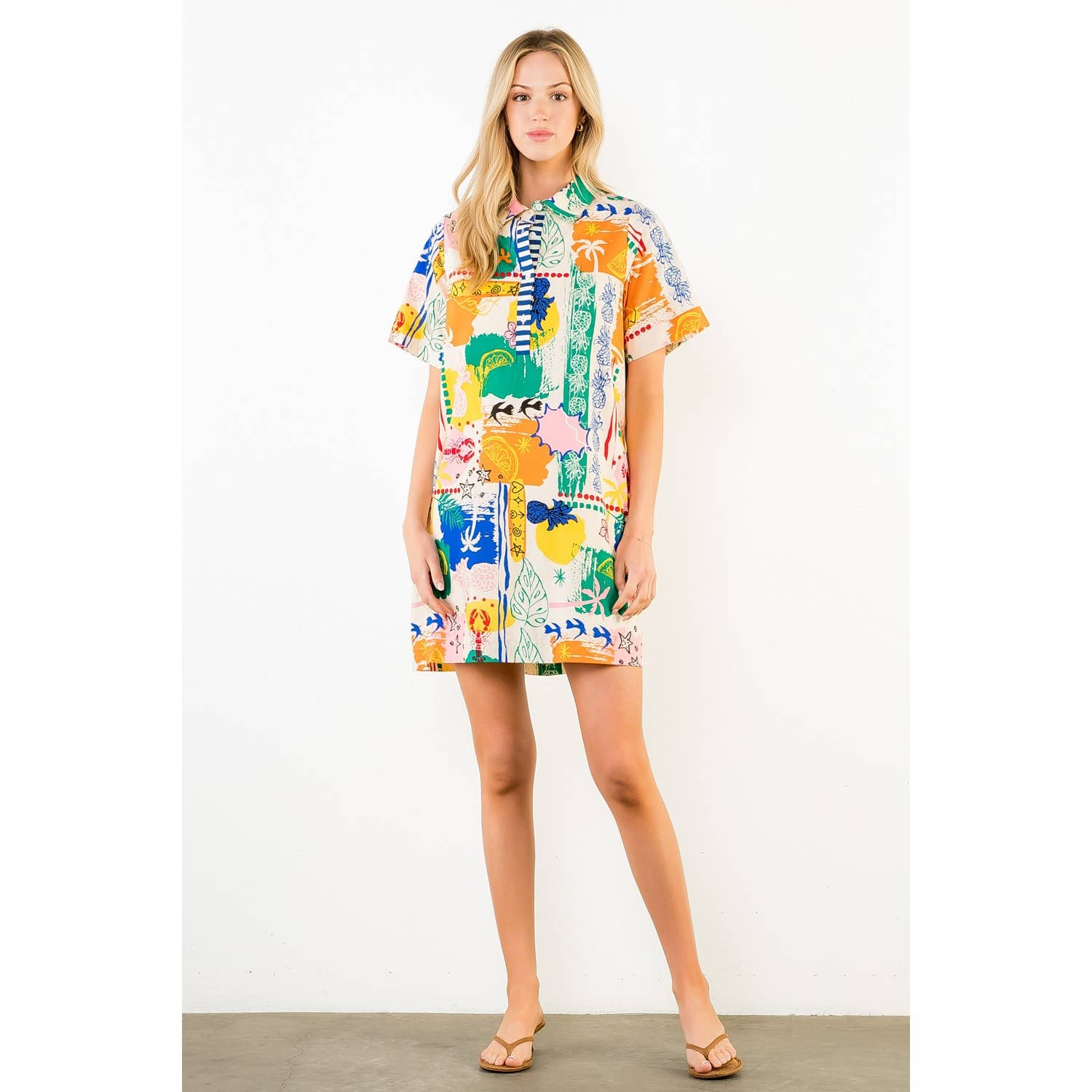 Short Sleeve Patterned Dress