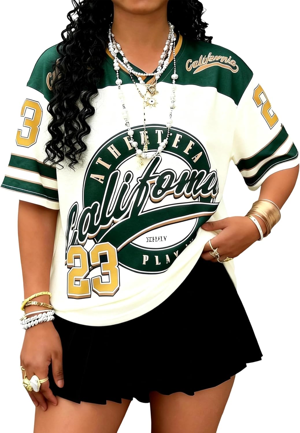 Women’s Jersey Shirts Y2k Graphic Number Oversized T Shirt Short Sleeve V Neck Casual Tees Streetwear Vintage Summer Top