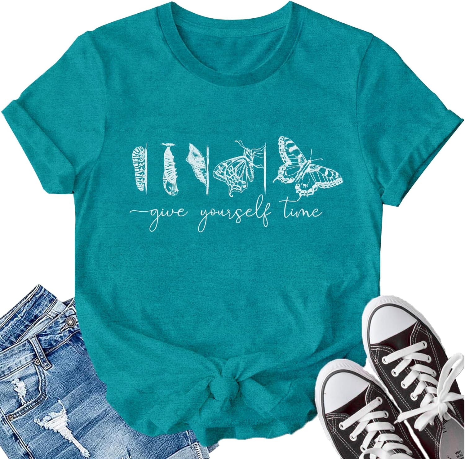 Butterfly Shirt for Wome Inspirational Growth T Shirt Give Yourself Time Casual Tees Tops