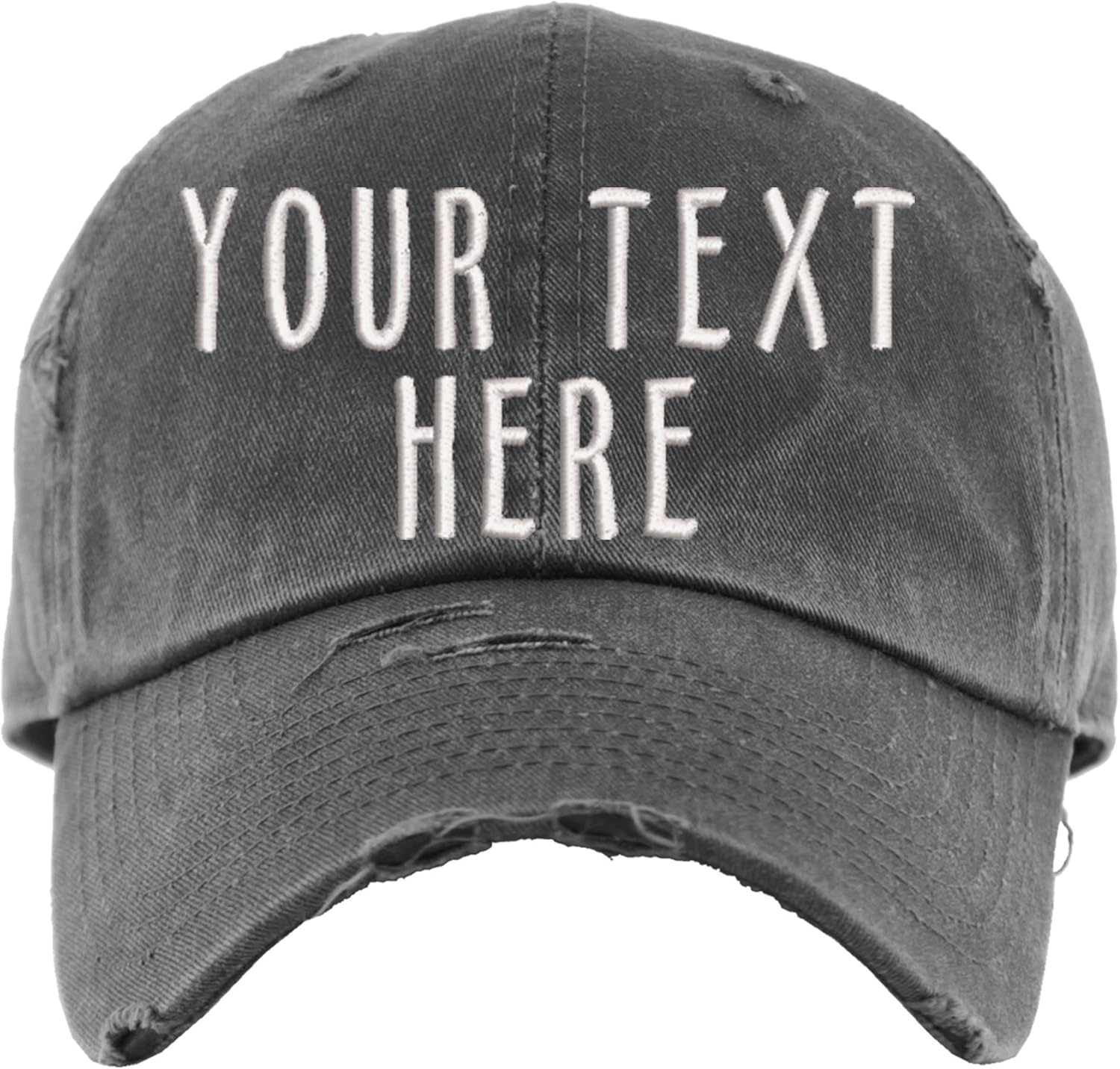 Custom Hat, Distressed Baseball Cap or Ponytail Hat | Personalized Text Hats | Your Text Embroidered Ball Cap | Customize Your Own Cap, Adjustable Cap, Vintage Worn Look for Men or Women