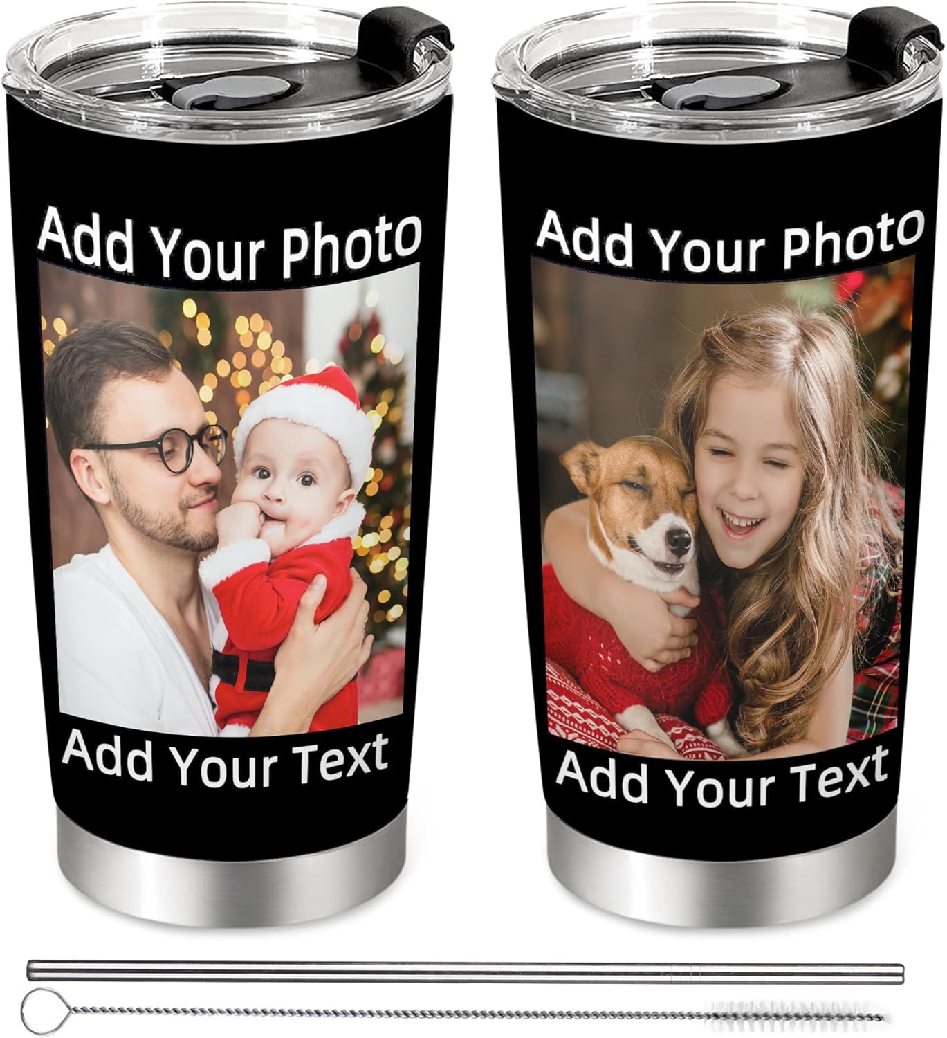 Custom Tumbler with Photo Text Stainless Steel Tumbler with Straw Personalized Traveling Photo Coffee Mug Cup Gifts for Anniversary Birthday Christmas Gift for Dad Mom Boyfriend Husband Friends
