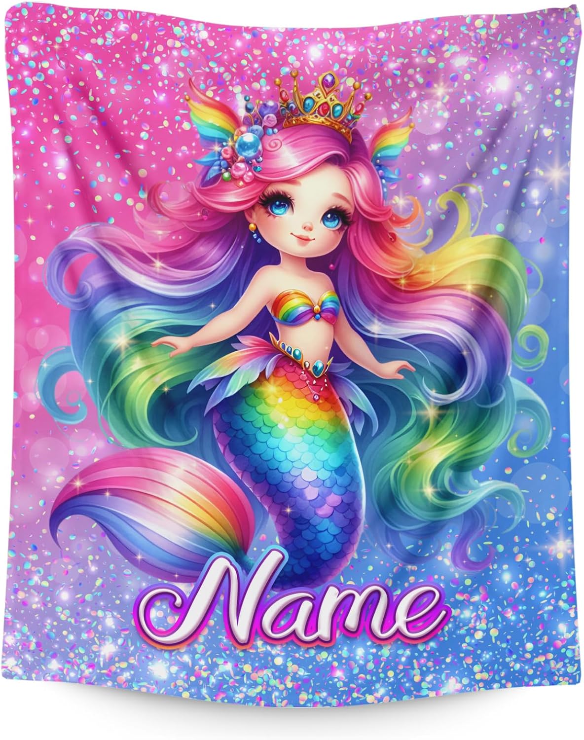 Kids Blanket for Girls, Mermaid Gifts for Daughter Personalized 4 Sizes Mermaid Themed Stuff Throw for Decor Cozy Comfort Soft Plush Custom Name Accessories Blankets for Sofa Chair Bed Room Office
