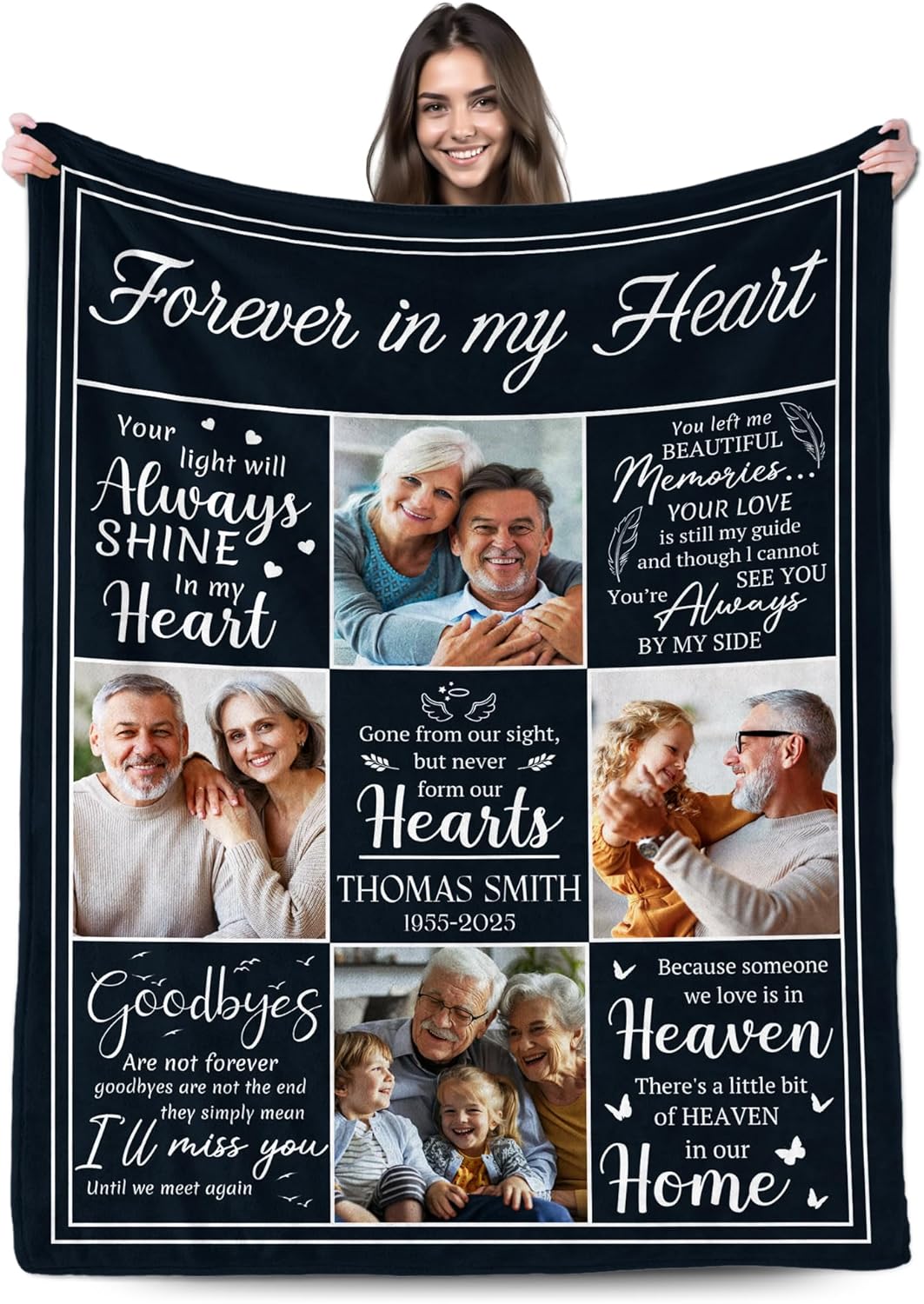 Ship Next Day, Personalized Photo Memorial Blanket for Loss of One, Custom Remembrance Sympathy Gifts for Family, Customized in Loving Memorial Gifts for Loss of Dad Mom Husband Wife Friend Pet