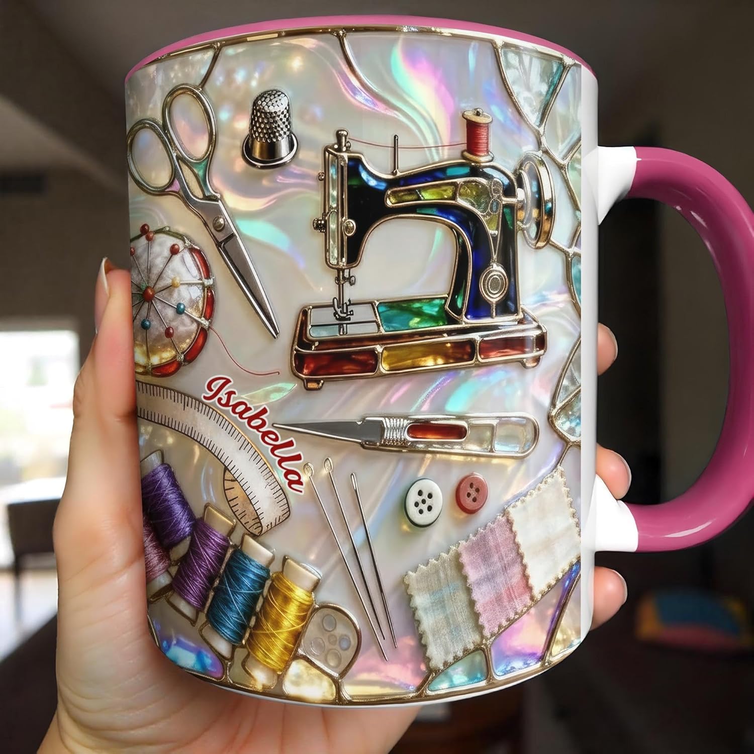 Personalized Vintage Sewing Mug, Custom Name Aesthetic Sewing Coffee Mug, Birthday Gifts for Mom Daughter Grandma, Creative Gift For Her, Handmade Lover Gifts for Women