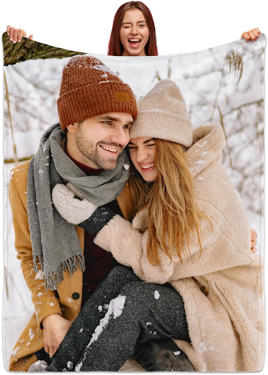 Custom Blanket with Photos Text, HD Printing Personalized Blanket Gifts with 1 Picture, Customized Throw Blanket for Mom Dad Girlfriend Boyfriend Wife Husband Christmas