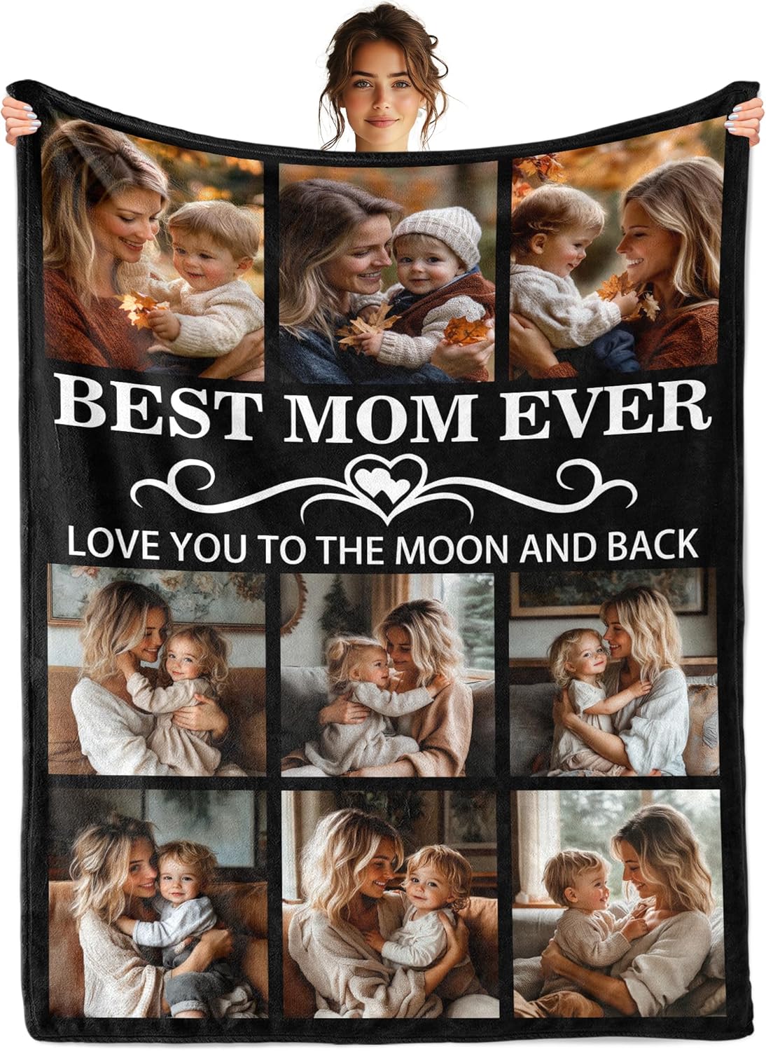 Personalized Mother's Day Blanket Gifts for Mom from Daughter Son, Best Mom Ever Custom Blanket with Pictures Text, Personalized Mother's Day Birthday Gifts for Wife from Husband