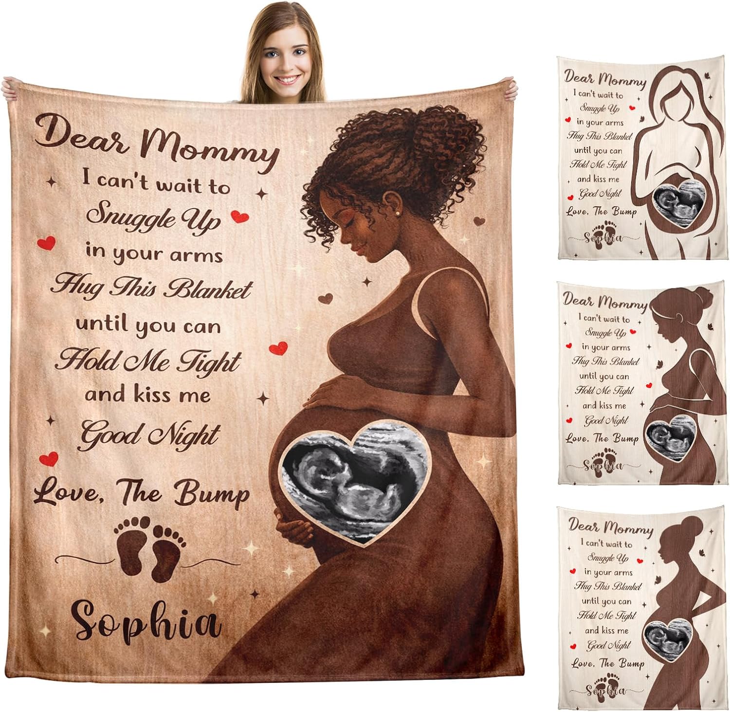 Personalized Ultrasound Blanket for Mom to Be, Custom Baby Sonogram Photo Blanket with Name, Dear Mommy Pregnancy Gift, African American Baby Shower First (Pattern 1)