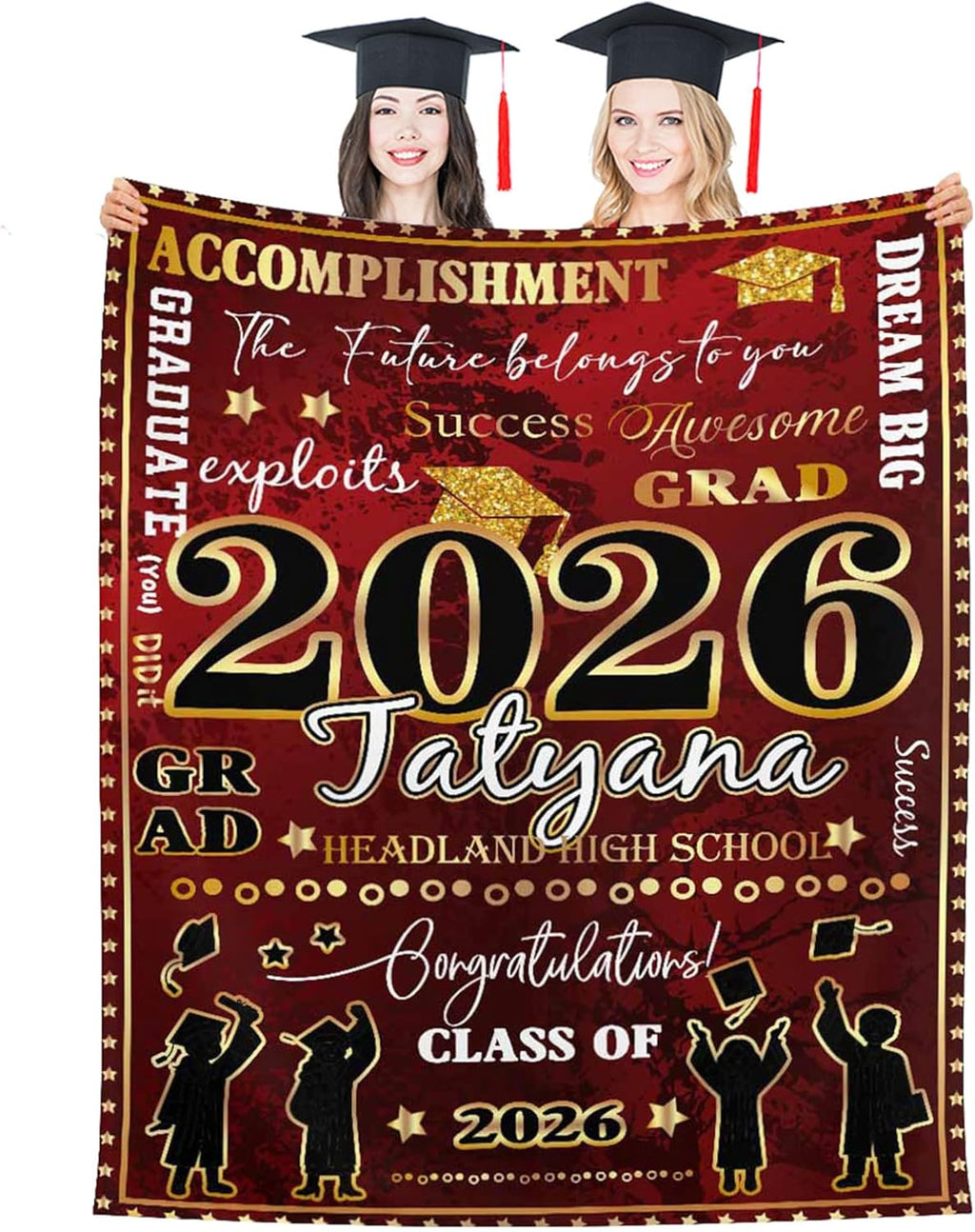 Custom Graduation Blanket Personalized Graduation Gifts, Class of 2026 Graduation Blankets for Her Him, Flannel Blanket Throw for Graduates High School College 2026 Graduation Decorations