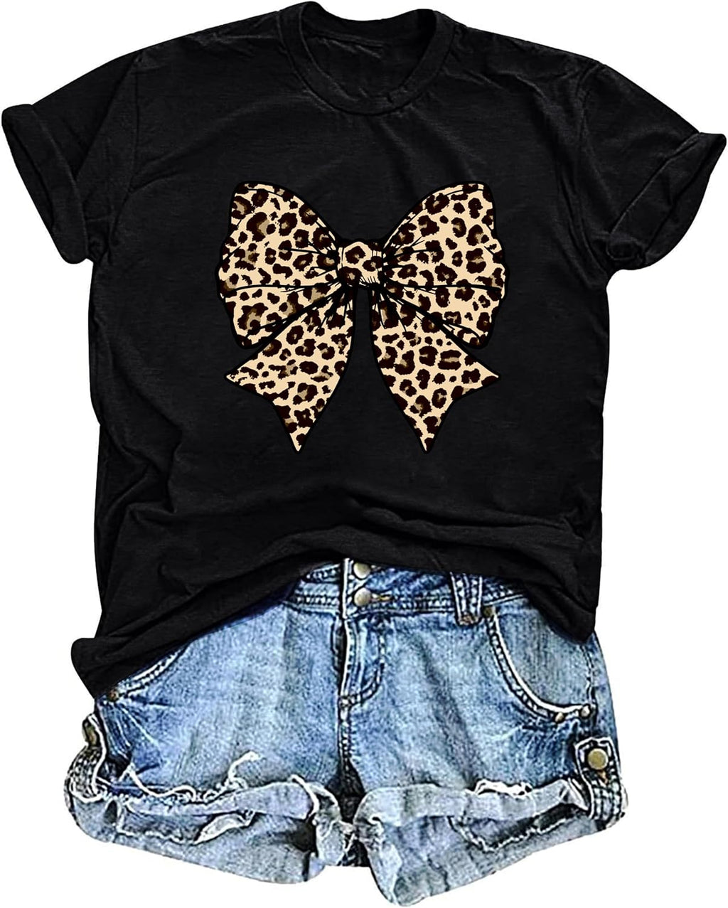 Bow Leopard Shirt for Women Cheetah T-Shirts for Women Bow Graphic Tees Short Sleeve Aesthetic Tee Top
