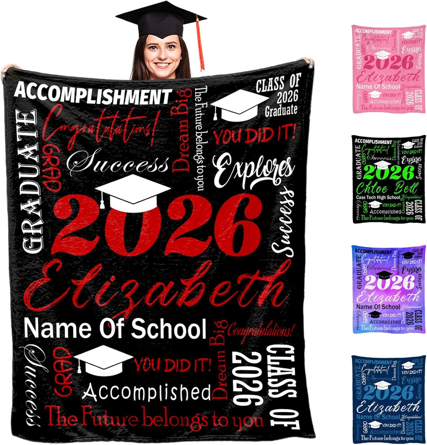 MyPupSocks Custom Graduation Blanket for Him, Personalized Class of 2026 Throw Fleece Blanket for Her Granddaughter Grandson Son Graduate College University Bedroom