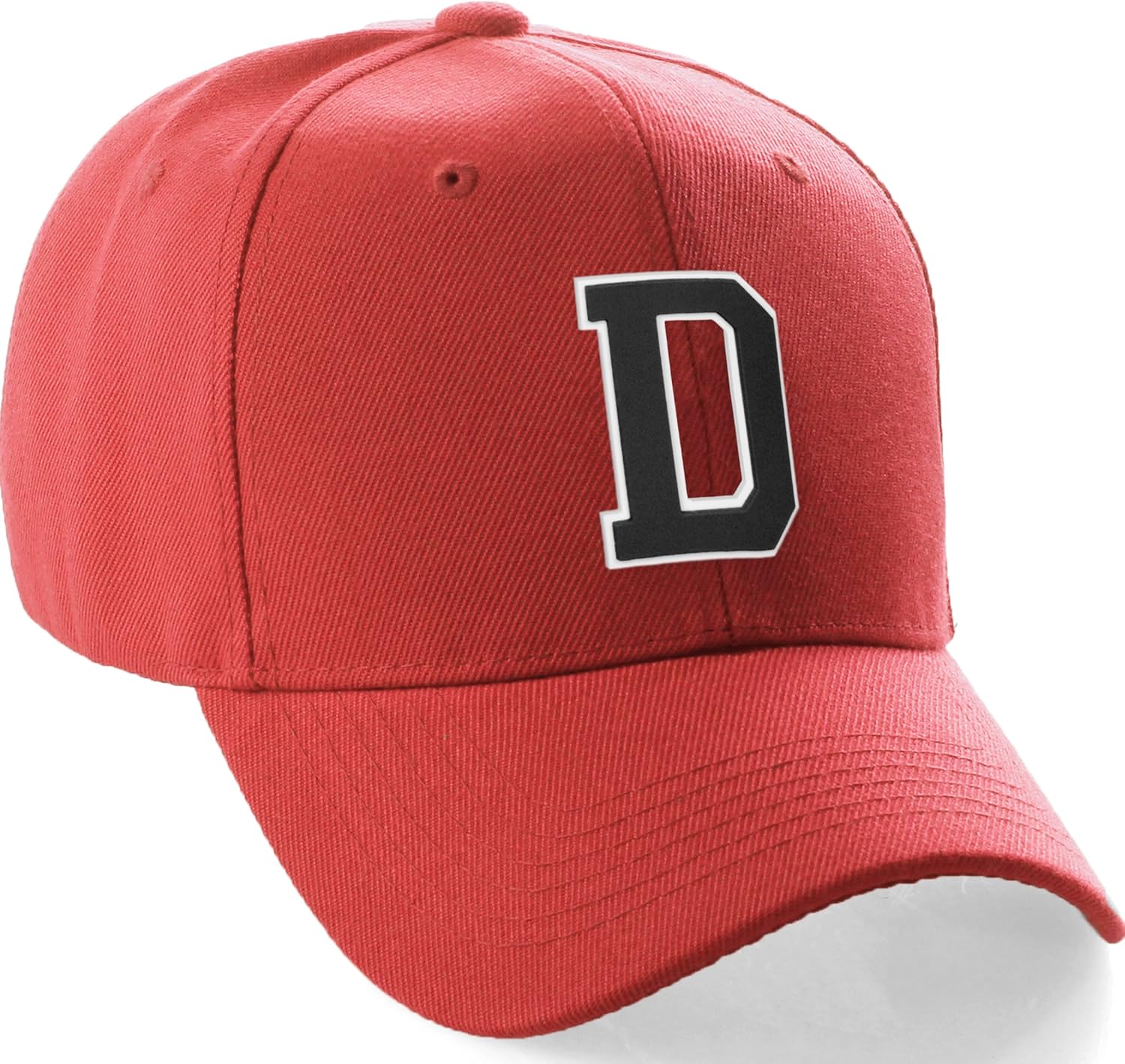 Classic Baseball Hat Custom A to Z Initial Team Letter, Red Cap White Black
