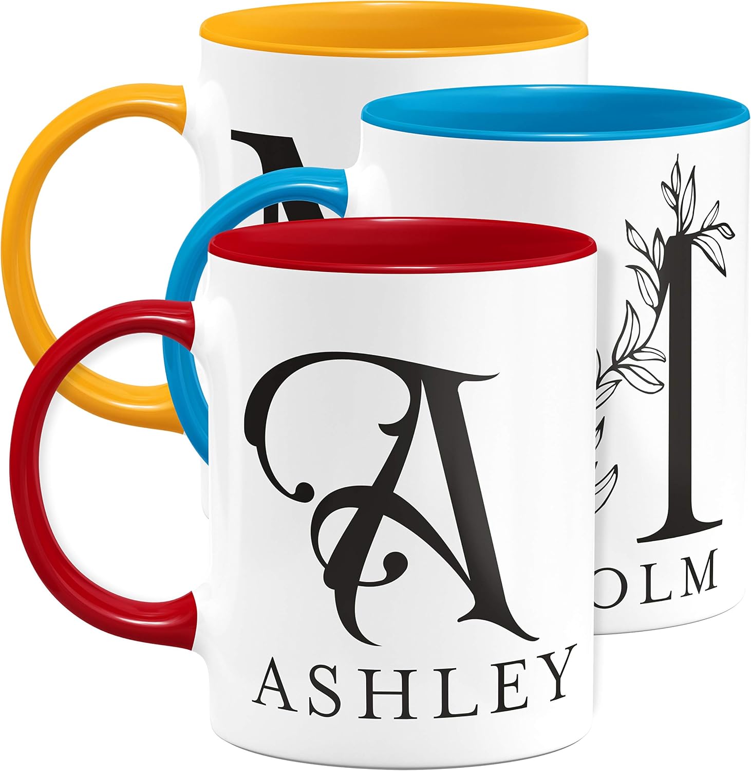 Initial Coffee Mug with Name, 11 Oz / 15 Oz Custom - 9 Colors - Personalized Mugs for Women, Ceramic Coffee Mug Tea Cup for Office and Home Use, Perfect Monogram Gift, Taza Personalizadas