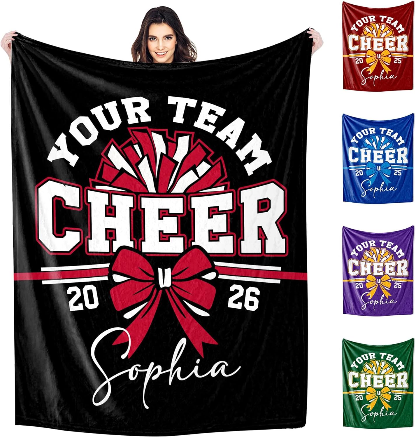M YESCUSTOM Personalized Cheerleader Blanket with Name for Girls Daughter Friends Custom Team Cheer Fleece Throw Blankets Gifts for Game Christmas Birthday