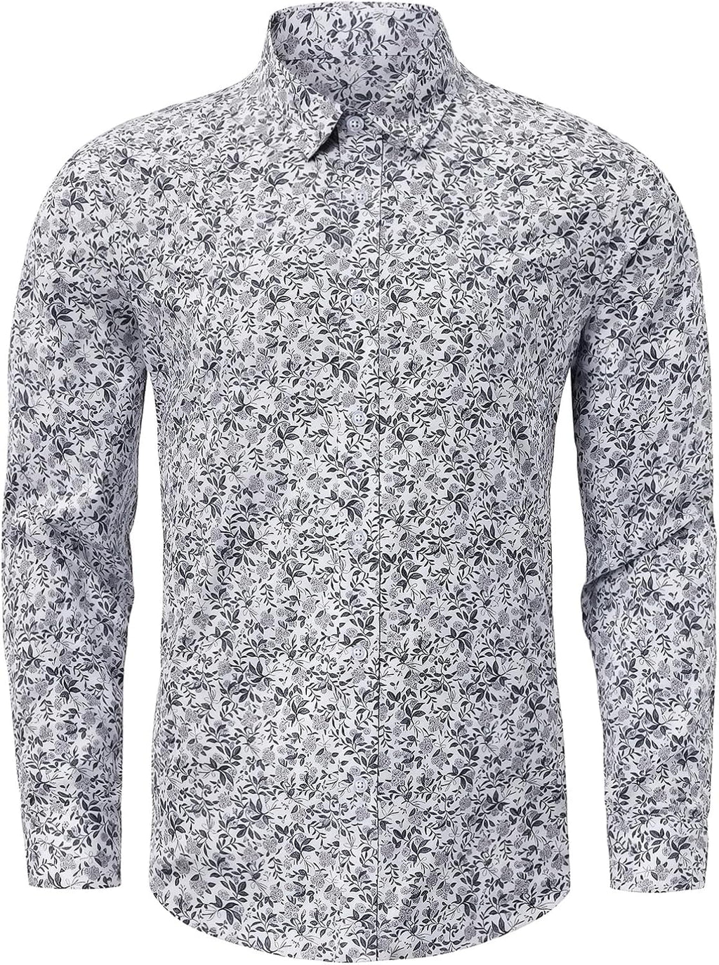 Men Floral Dress Shirts Long Sleeve Casual Button Down Flower Printed Shirts 100% Cotton