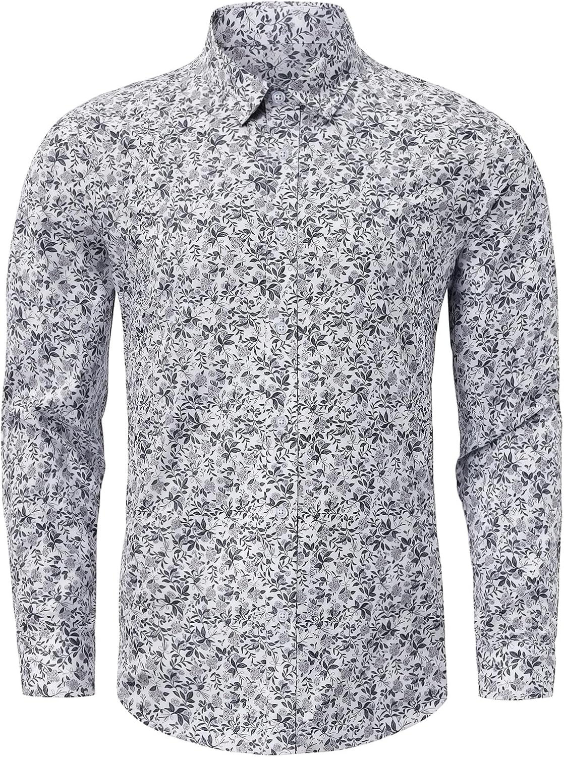 Men Floral Dress Shirts Long Sleeve Casual Button Down Flower Printed Shirts 100% Cotton