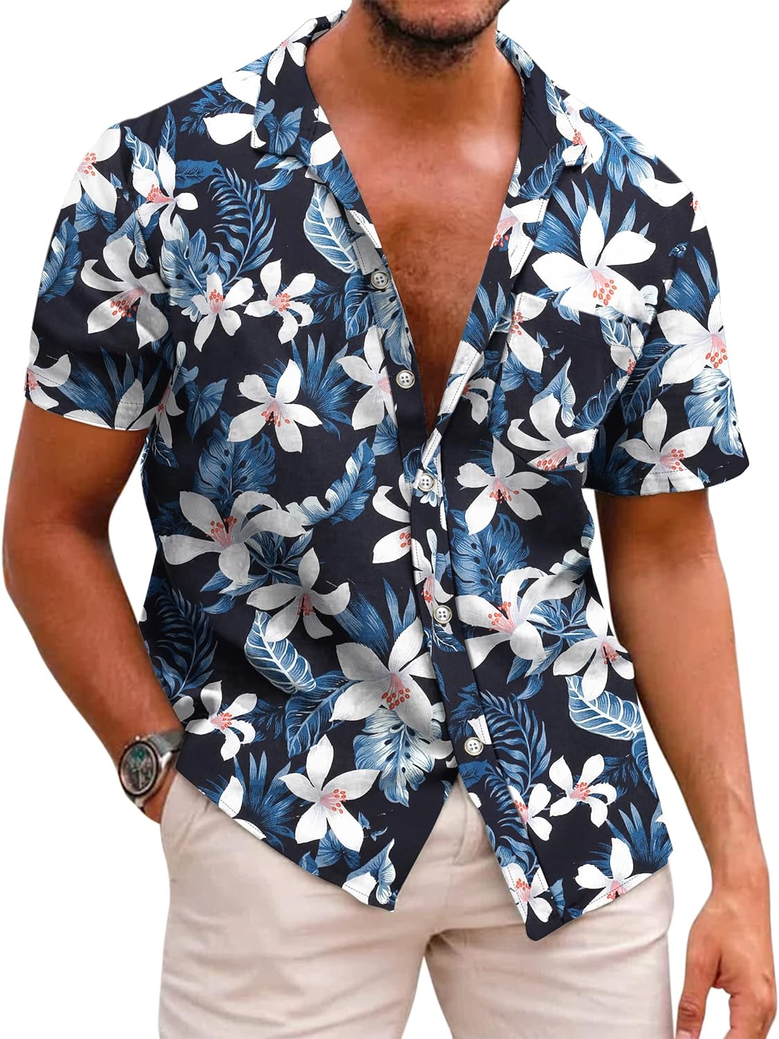 Mens Hawaiian Shirts Short Sleeve Casual Button Down Tropical Beach Shirt