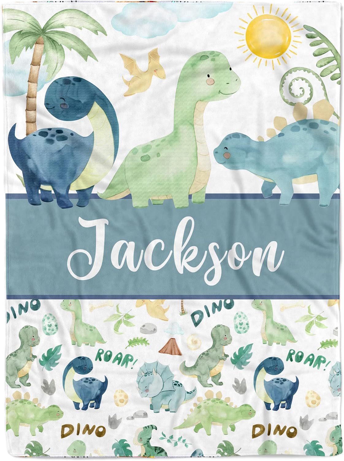 MDPrints Custom Baby Blankets for Boys, Customized Baby Boy Gifts with Name, Personalized Baby Blanket, Newborn Gift (Dinosaur 235c)