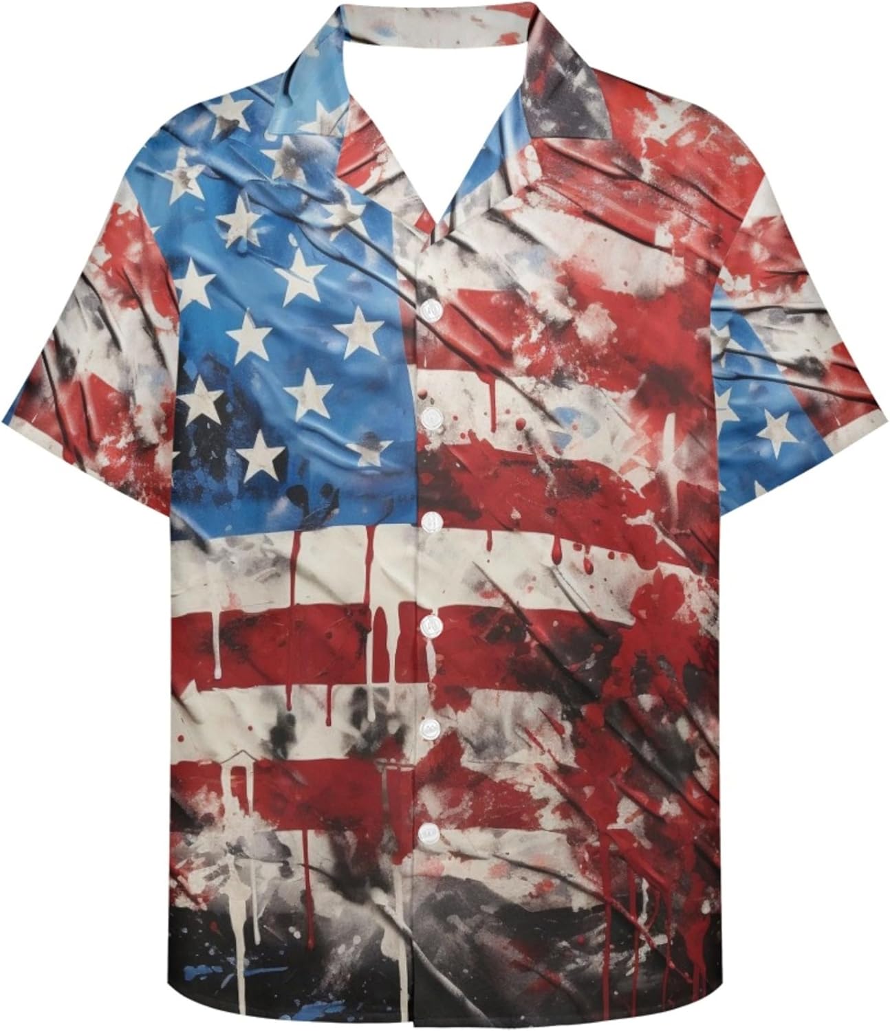 Hawaiian Shirts for Men Short Sleeve Aloha Beach Shirt The American Flag Printed Summer Casual Button Down Shirts