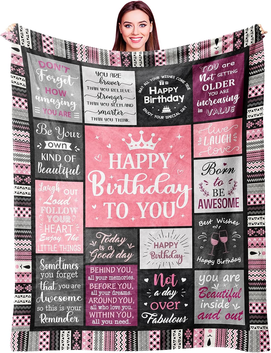 Ivivis Birthday Gifts for Women Girls Throw Blanket 60"X50", Happy Birthday Decorations for Woman, Gifts for Women Birthdays Unique, Womens Bday Gift Ideas for Her Friend Mom Sister Grandma Wife