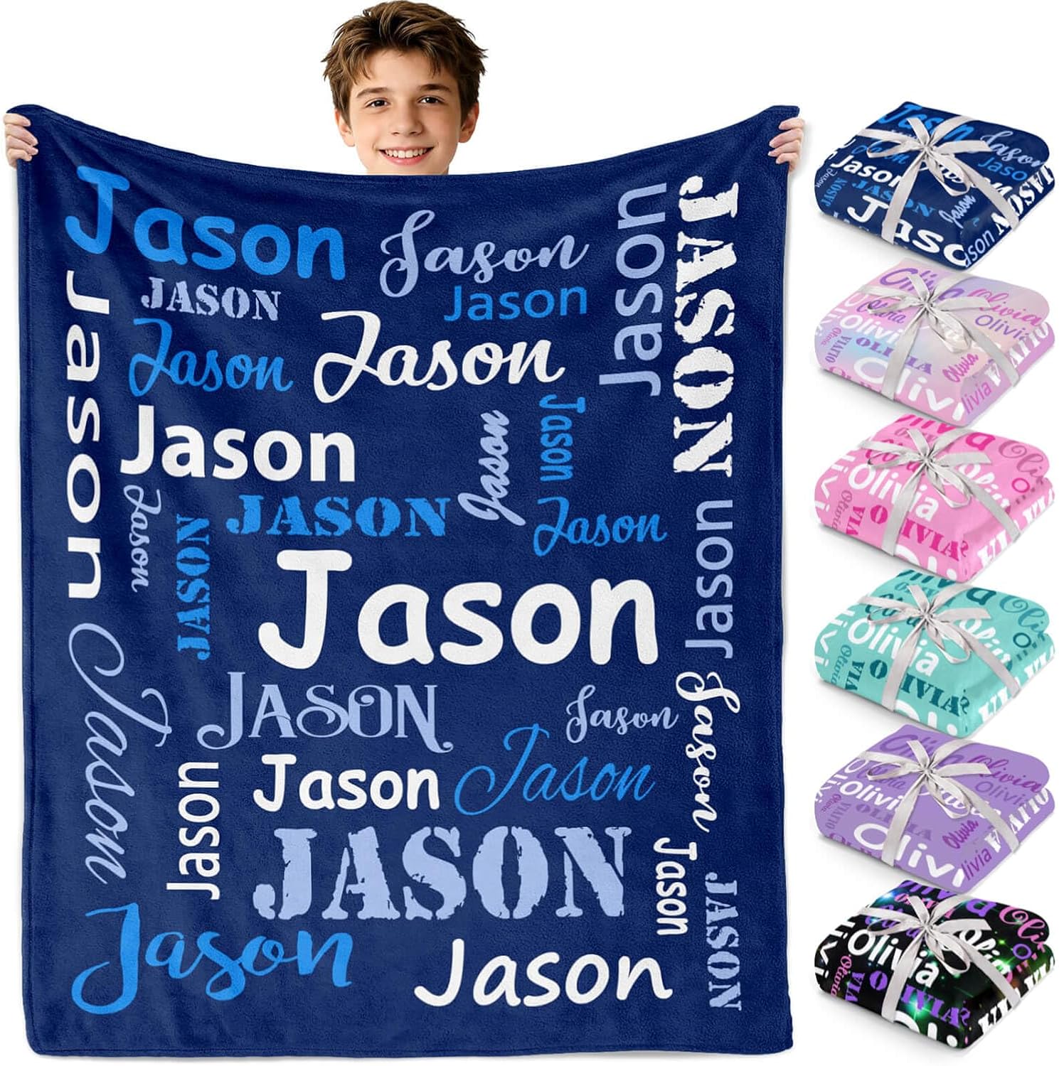 Gudina Personalized Baby Blankets and Throws, Custom Blanket with Name, Personalized Valentines Blanket Gifts for Kids Her Teen Girls Boys