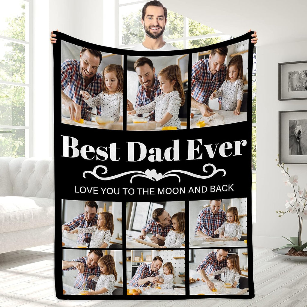 Magimagine Gifts for Dad Custom Blankets with Photos Personalized Photo Blankets with Picture, Birthday Gift for Dad from Daughter Son, Unique Birthday Gift for Father, Daddy, Husband, Men