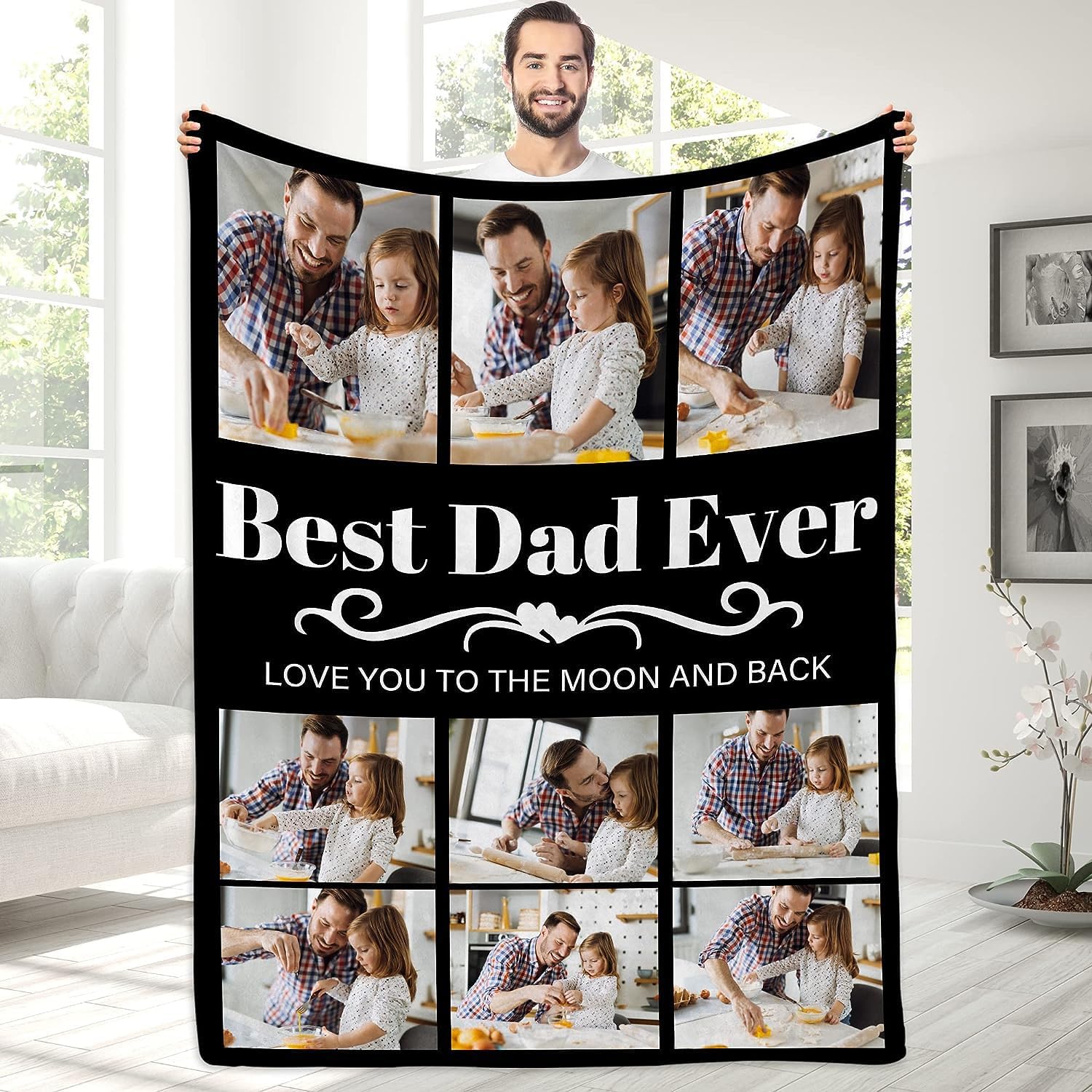 Magimagine Gifts for Dad Custom Blankets with Photos Personalized Photo Blankets with Picture, Birthday Gift for Dad from Daughter Son, Unique Birthday Gift for Father, Daddy, Husband, Men