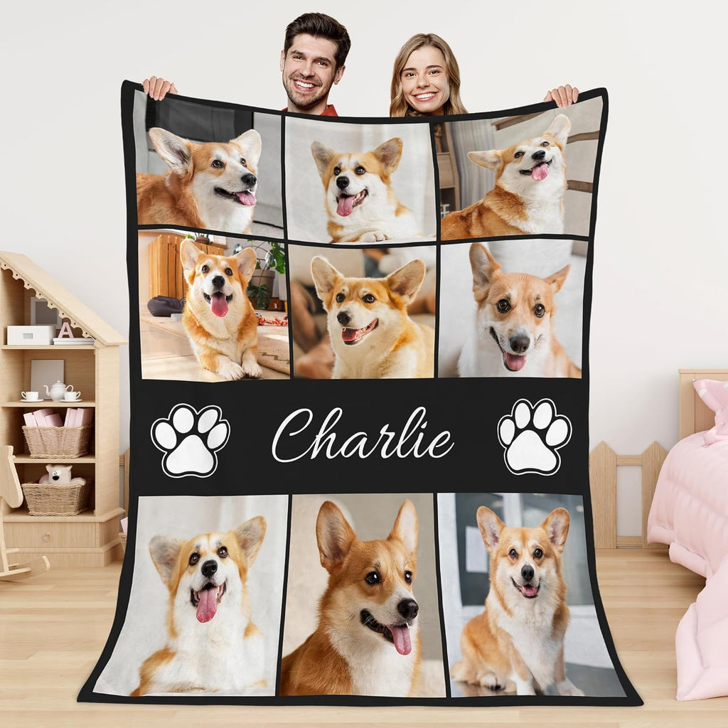 Custom Dog Portrait Blanket - Personalized Pet Lover Gift for Mom - Customized Picture Memorial