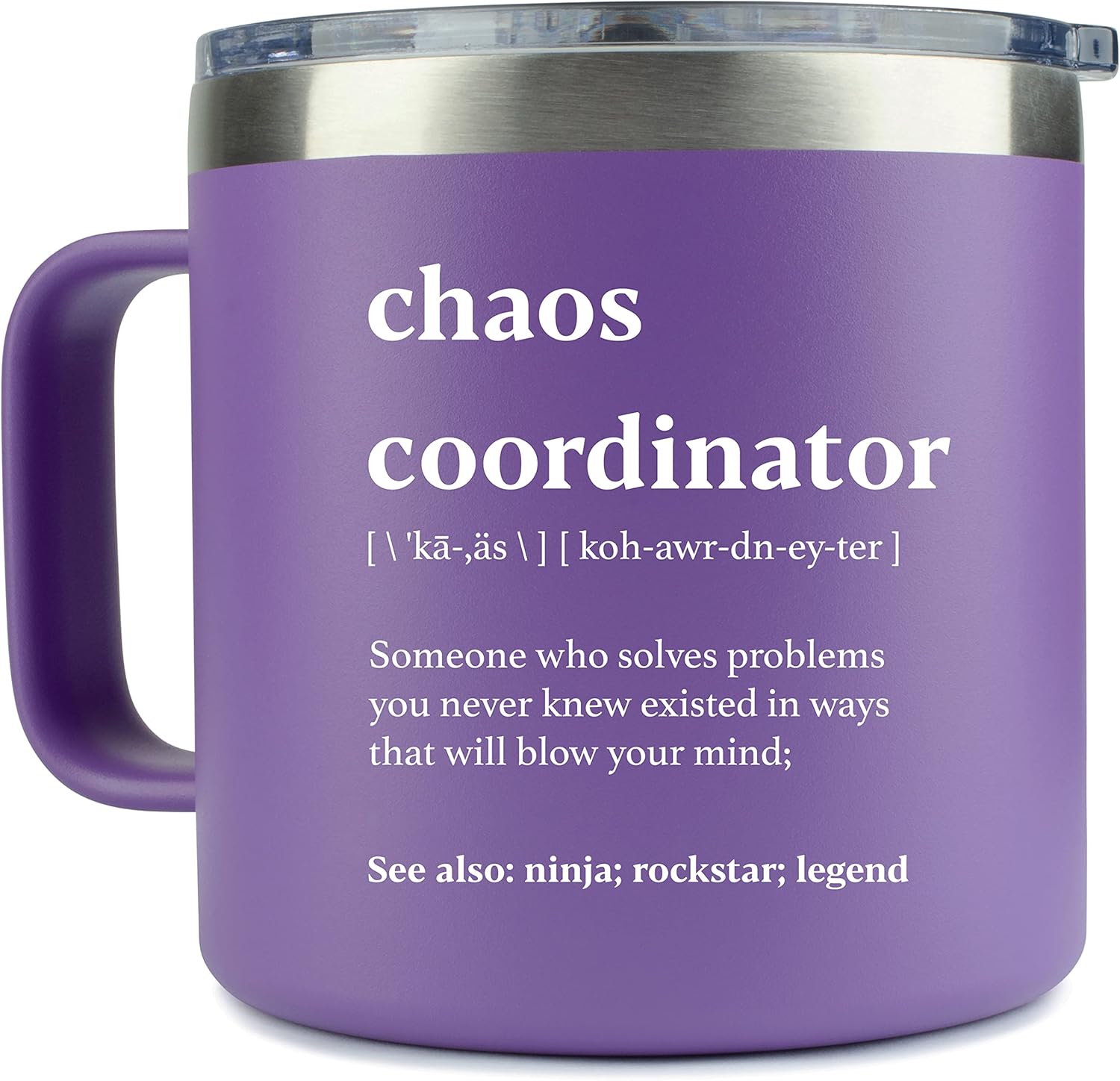 KLUBI Chaos Coordinator Gifts for Women - Teacher Appreciation Gifts, Nurses Week Promotion - 14oz Chaos Coordinator Tumbler Mug Purple Gift for Women, Coworker, for Her Nurse Manager Boss