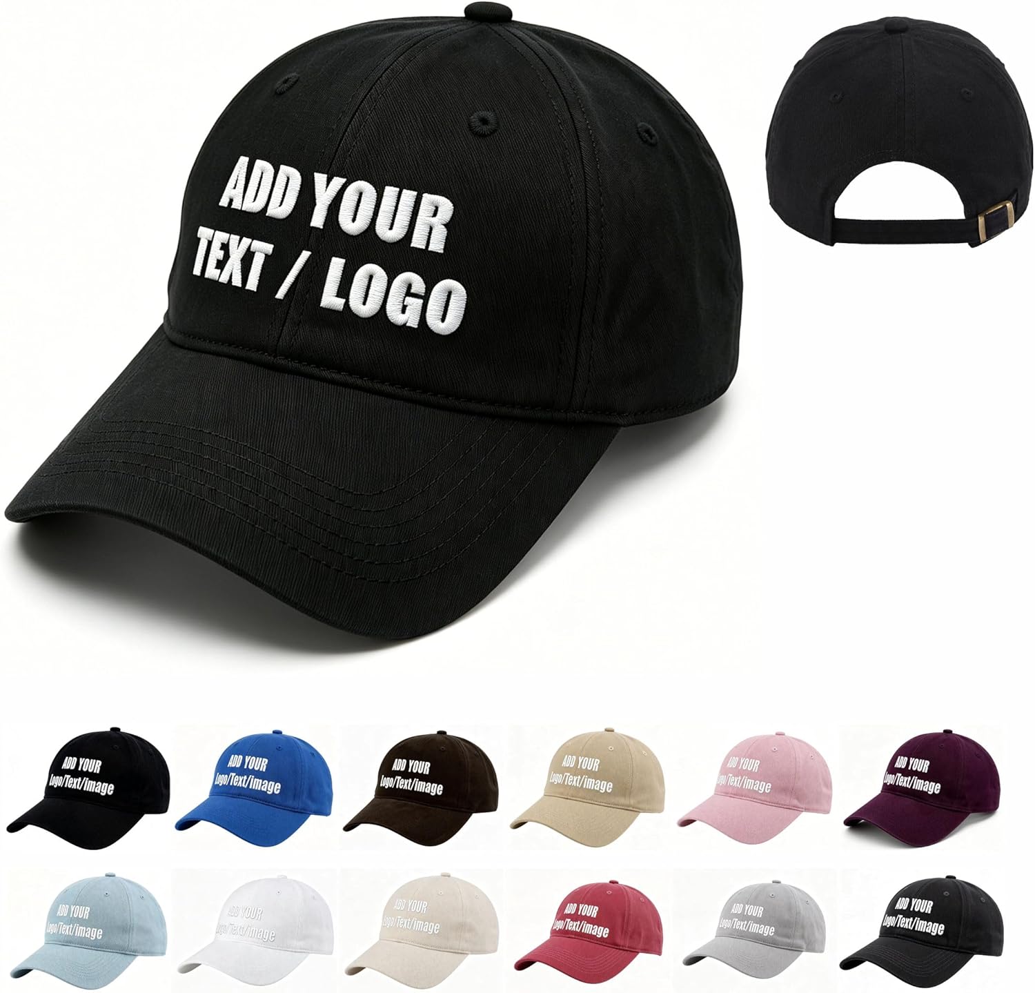 Bulk Custom Hat Embroidered/Printed - Add Your Own Logo/Text/Image Design Personalized Adjustable Baseball Cap