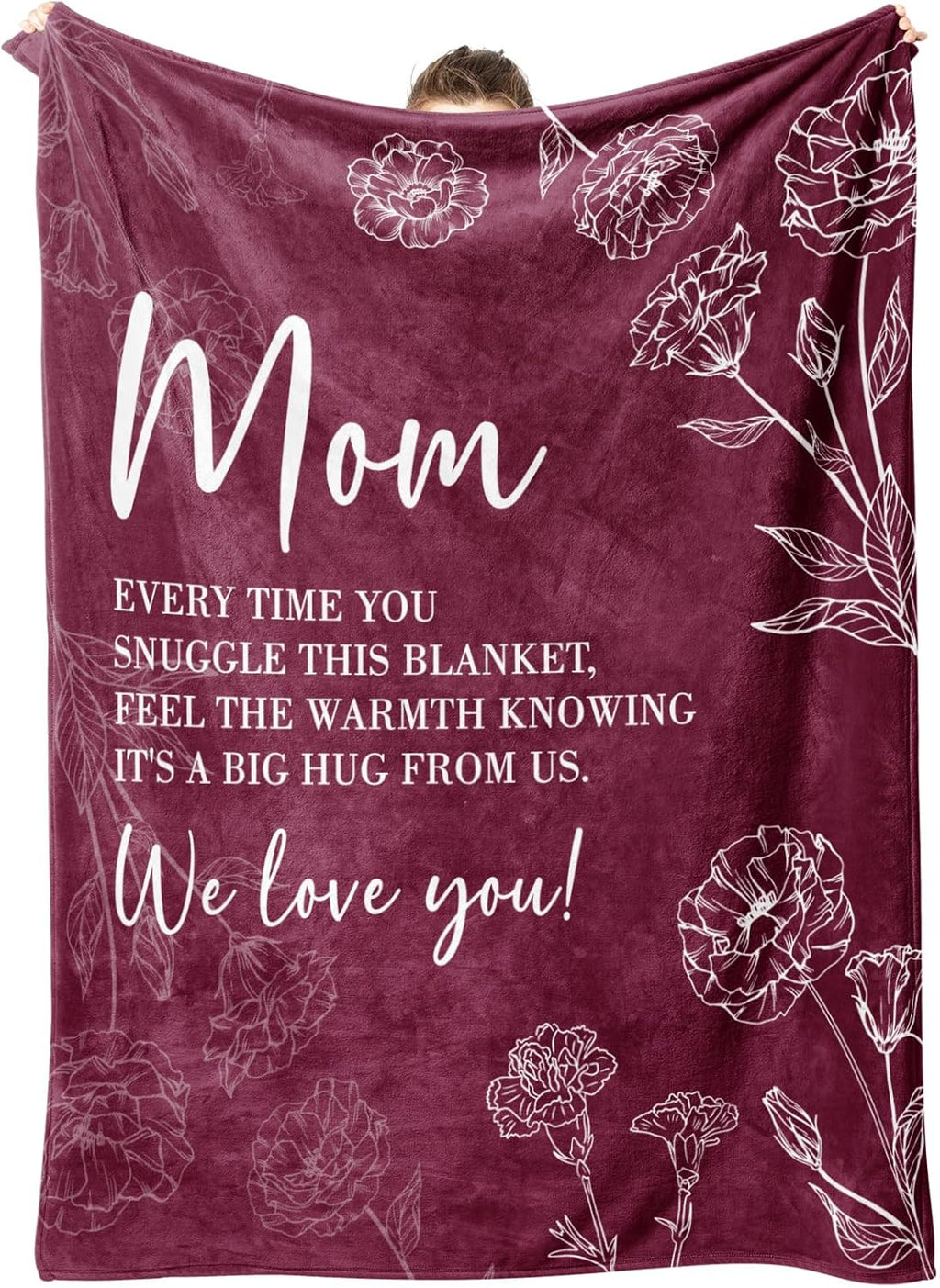 GiltGlimmer Gifts for Mom Mothers Day, Mom Birthday Gifts Blanket, Moms Gift for Women from Daughter Son, We Love You Present for Mother Mommy Christmas 80" x 60", Burgundy