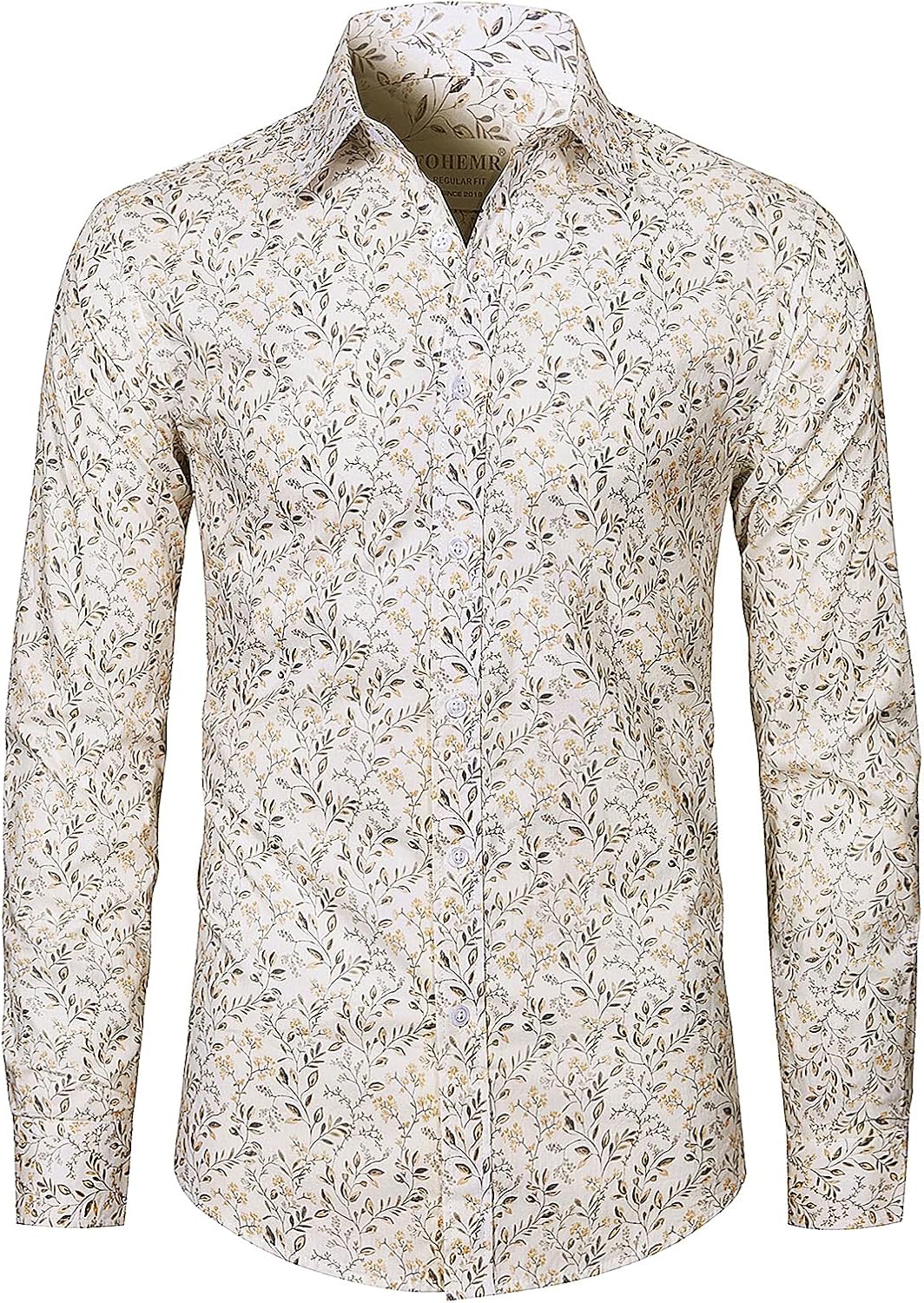 Mens Floral Shirt Casual Button Down Long Sleeve Flower Printed Shirt 100% Cotton