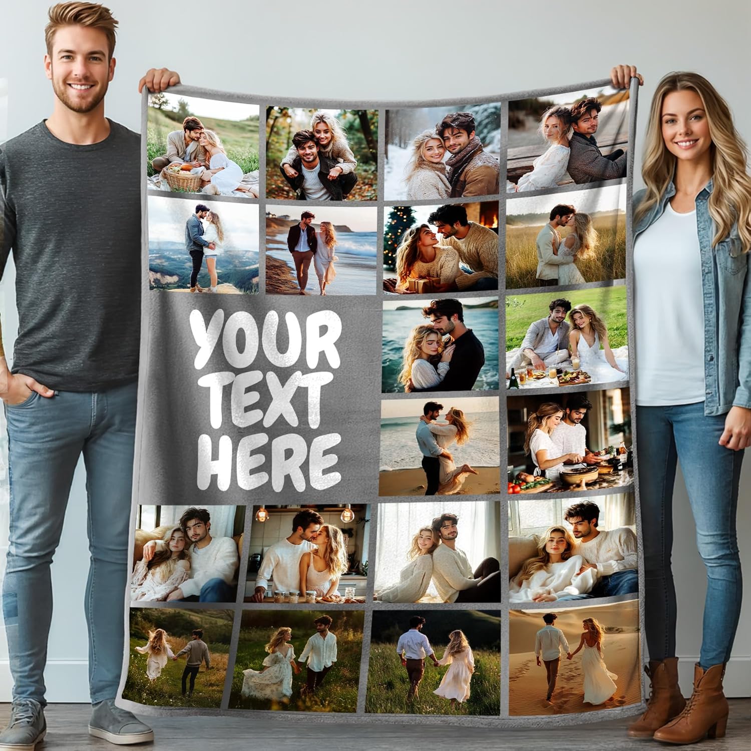 Picture Blanket Customized 50"X60" Printed in USA | Custom Blanket with 20 Photos for Adults | Customized Blankets with Photos for Mom Dad | Personalized Birthday Gift for Women