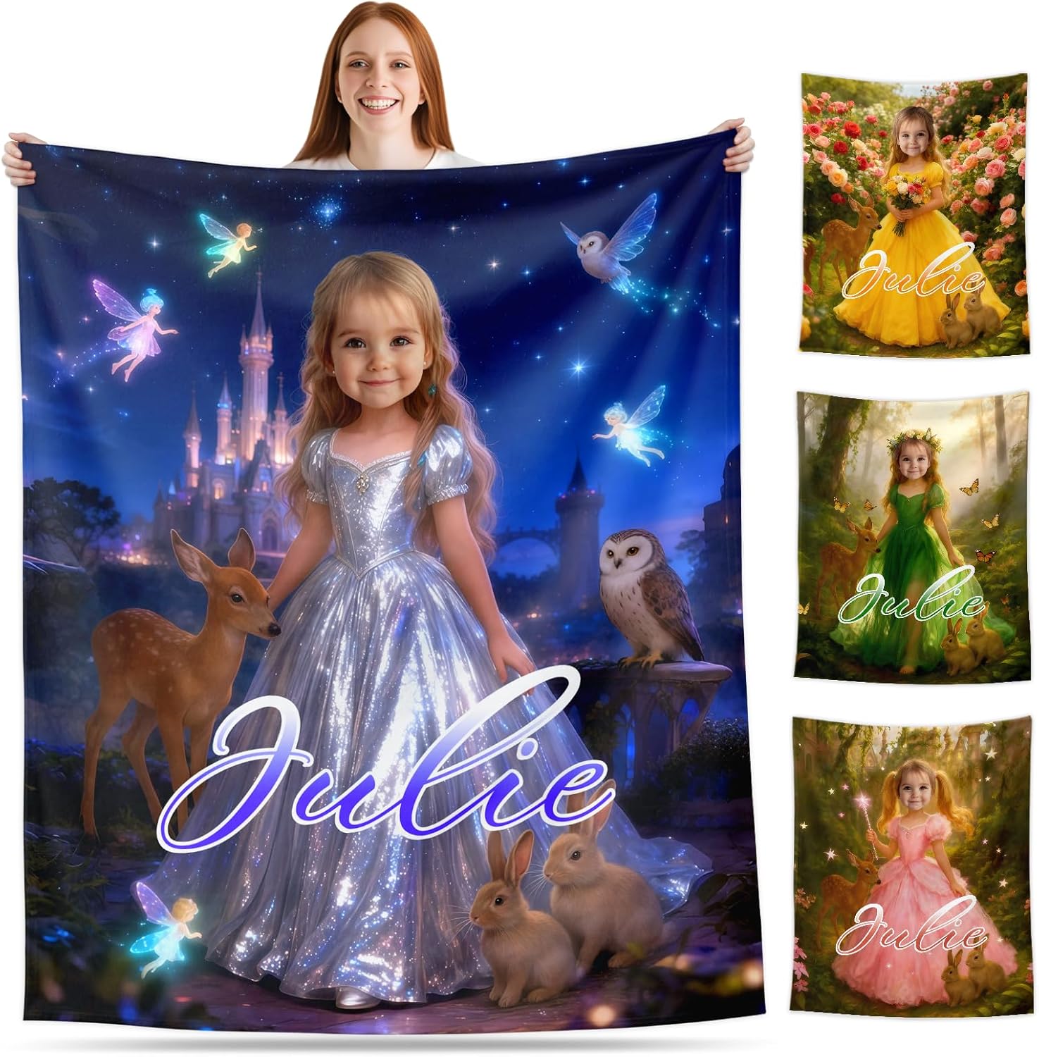 Custom Princess Blanket for Girls, Personalized Kids Blanket with Name and Photo,Customized Flannel Throw Blanket with Picture, Christmas Birthday Gifts for Toddler Girls Daughter Nieces Granddaughter