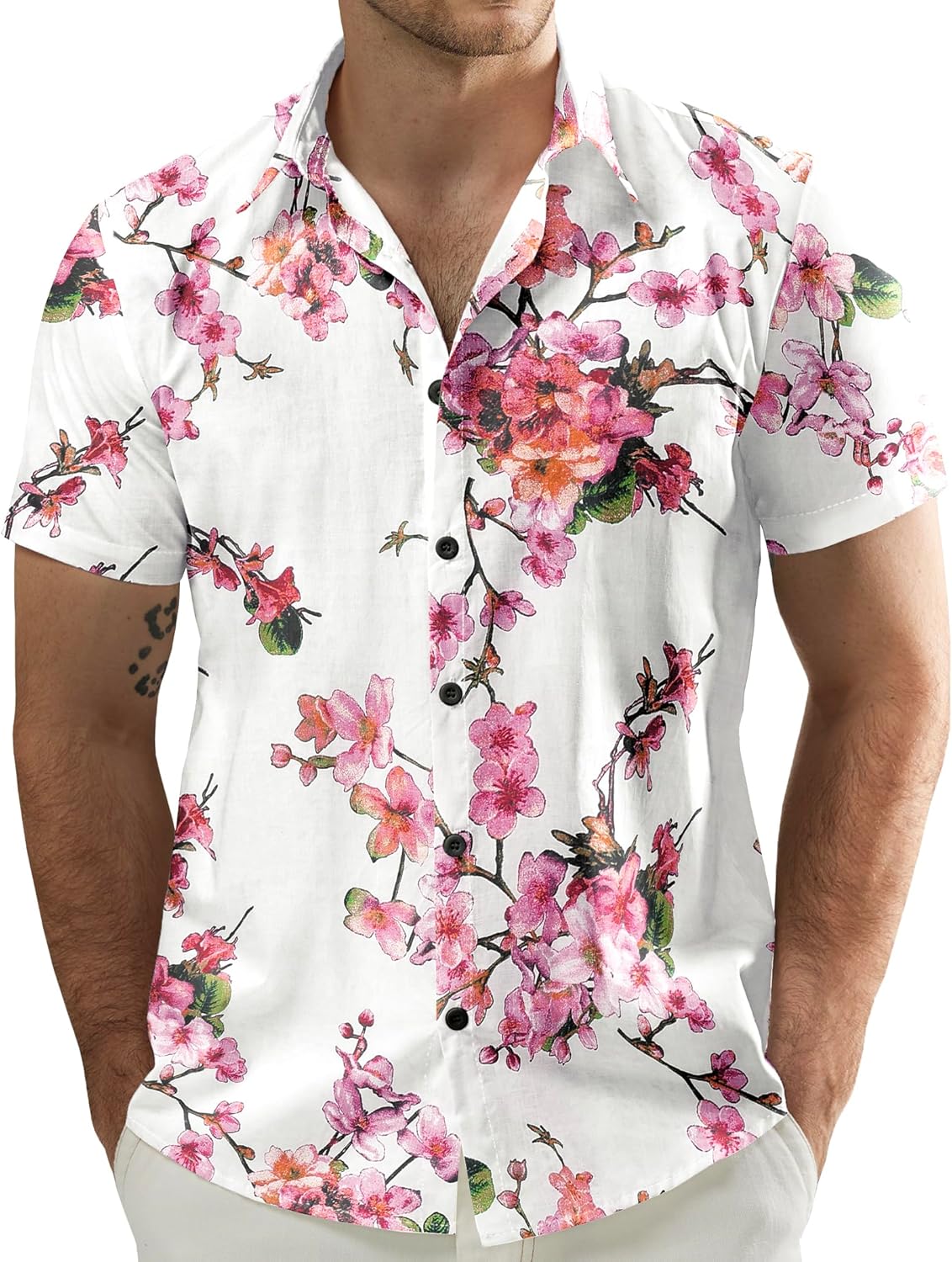 Men's Flower Casual Button Down Short Sleeve Hawaiian Shirt