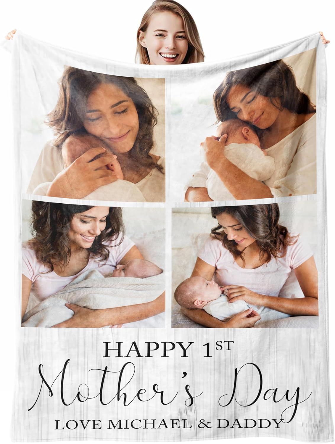 D-Story Personalized Happy First Mother's Day Blanket, Mothers Day Throws, Custom Blanket for Mothers Day, Mom Gift from Daughter Son, First