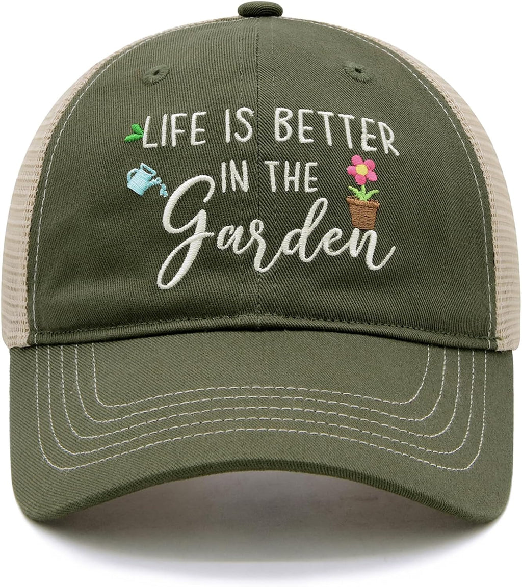 Gardening Gifts for Women, Gardening Hat for Plant Lovers, Adjustable Embroidered Garden Trucker Hat Army Green