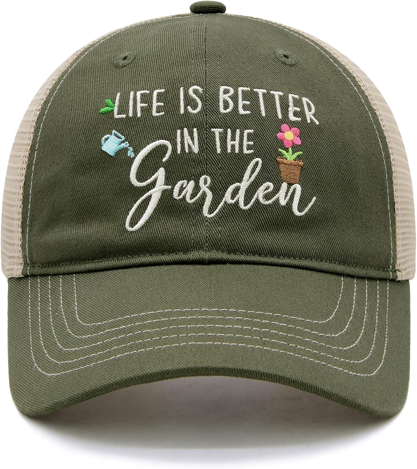 Gardening Gifts for Women, Gardening Hat for Plant Lovers, Adjustable Embroidered Garden Trucker Hat Army Green