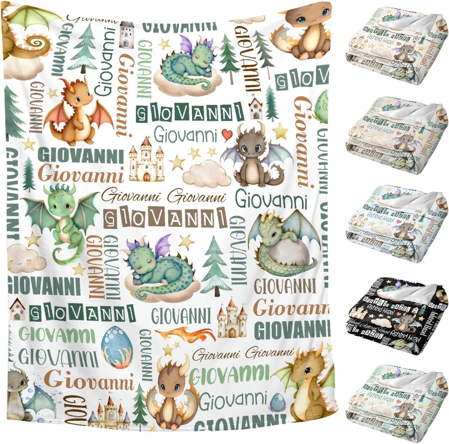 Personalized Baby Blanket for Girls Boys Dragon Custom Baby Blanket with Name Swaddle Blanket for Toddlers Infants Kids Shower Newborns Nursery Stroller Crib Decor Throw Birthday Gift