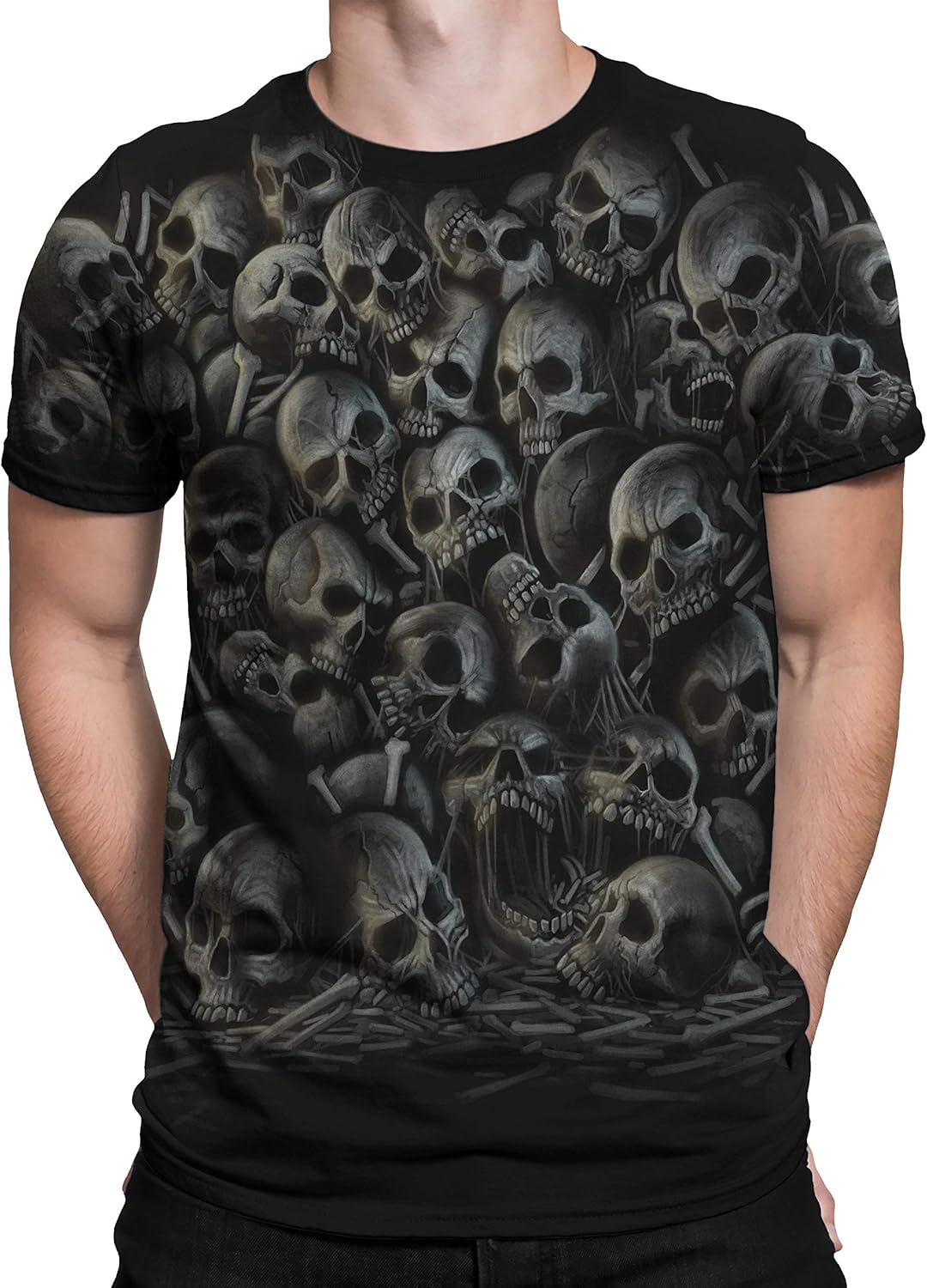 Unisex Adult All Over Skulls Dark Fantasy Short Sleeve T-Shirt
