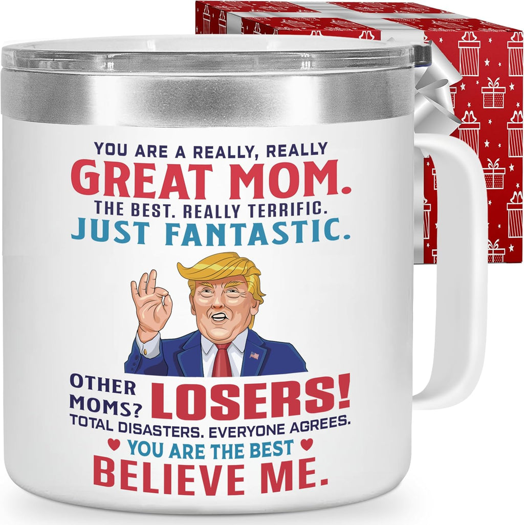 Gifts for Mom, Funny Birthday Present from Daughter Son, You Are A Really Great Mom Mug Tumbler 14Oz - Insulated Coffee Cup with Lid and Gift Box