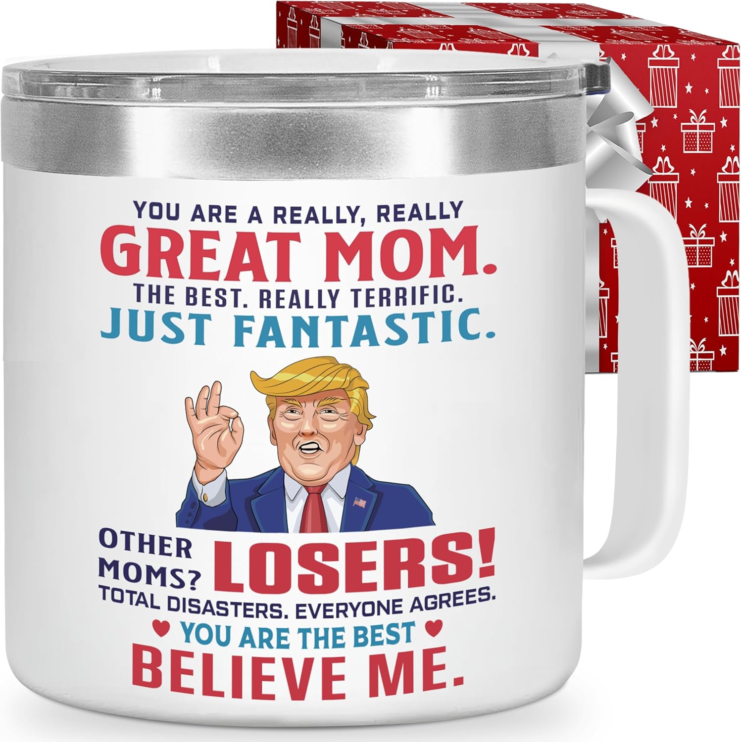 Gifts for Mom, Funny Birthday Present from Daughter Son, You Are A Really Great Mom Mug Tumbler 14Oz - Insulated Coffee Cup with Lid and Gift Box