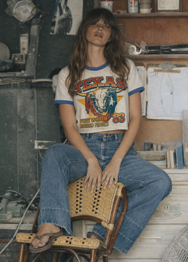 Texas 1983 Fort Worth Rodeo Finals  Ringer Relaxed Crop Tee