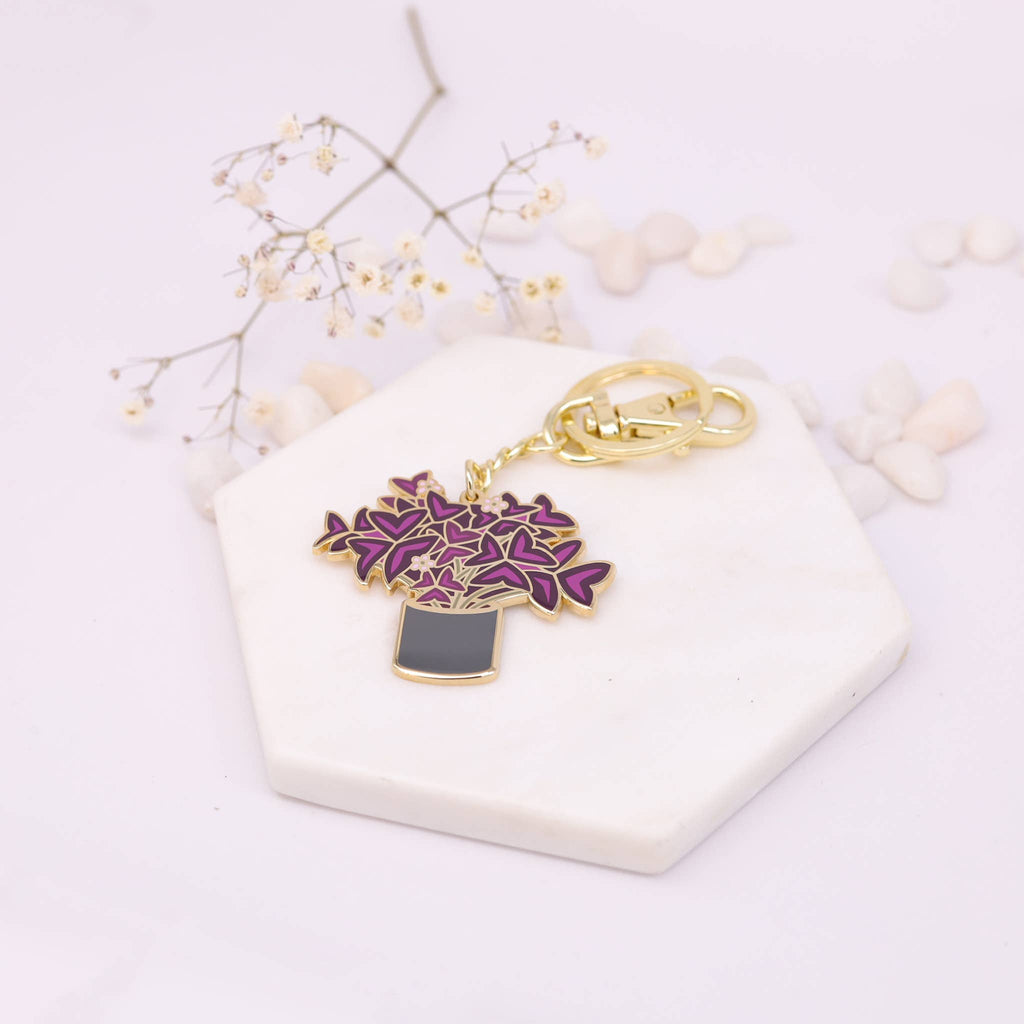 Oxalis Purple Shamrock Keychain For Plant Lovers