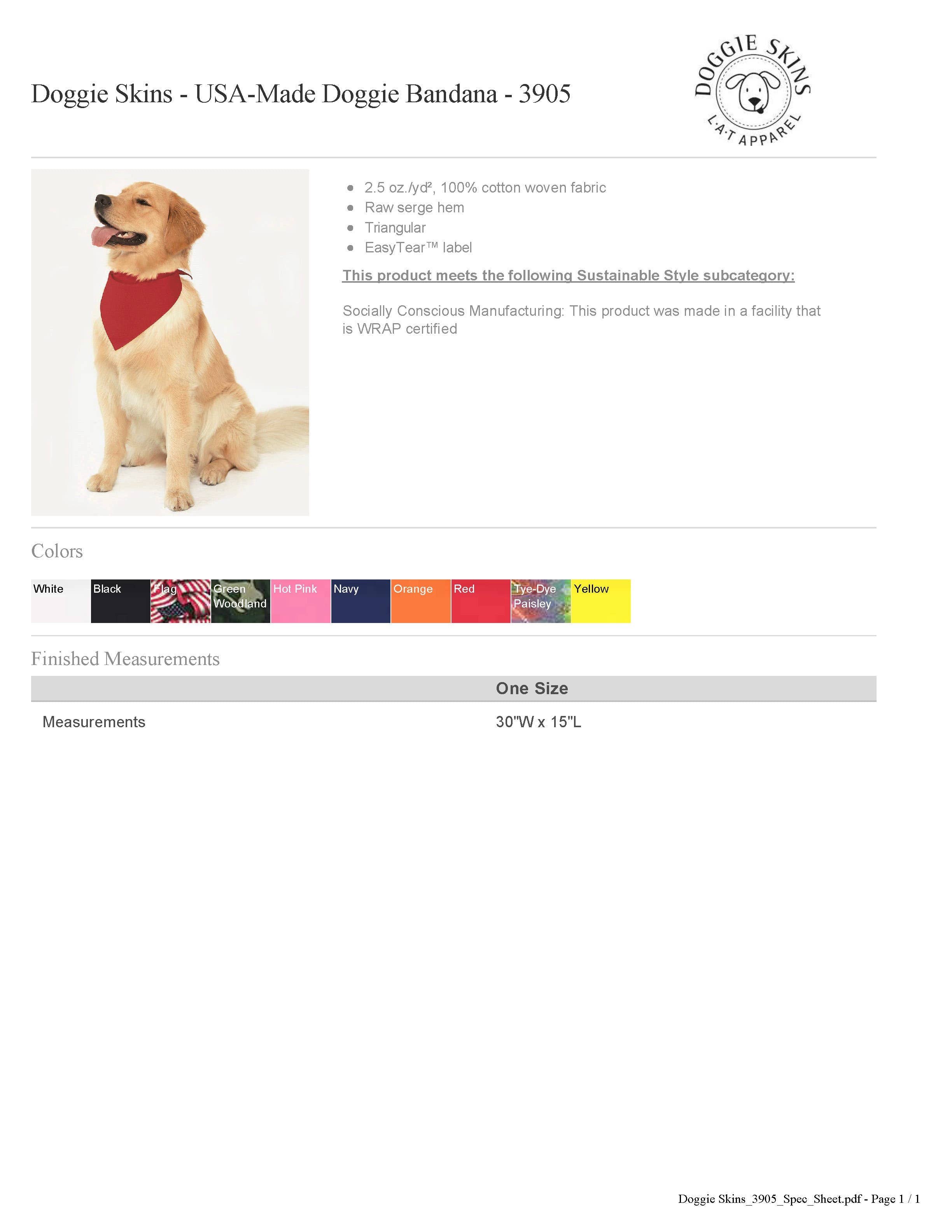 Doggie Skins Custom Dog Bandana 30"W x 15"L | 3905