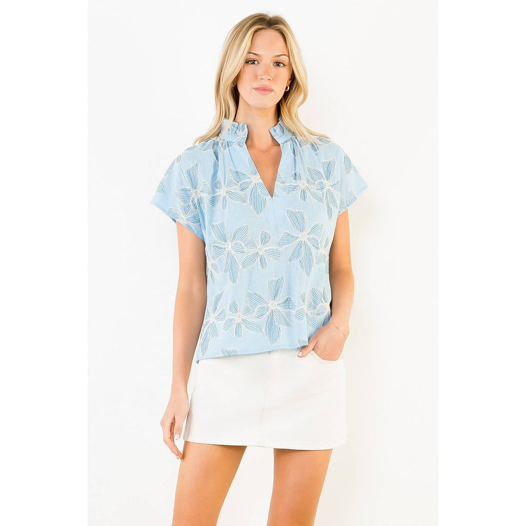 Short Sleeve Embroidery Floral Top