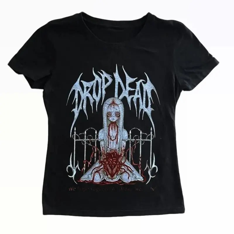 90s Vintage Clothes for Women Women's Baby Tee Emo Anime Girl Woman T-shirts Female Clothing 2000s Clothes Y2k Top Kawaii Goth