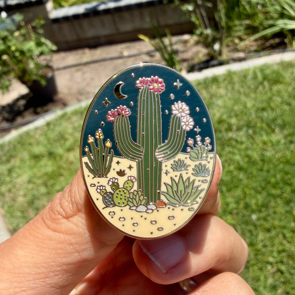 Desert Cactus Enamel Pin – Night Desert Botanical Lapel Pin