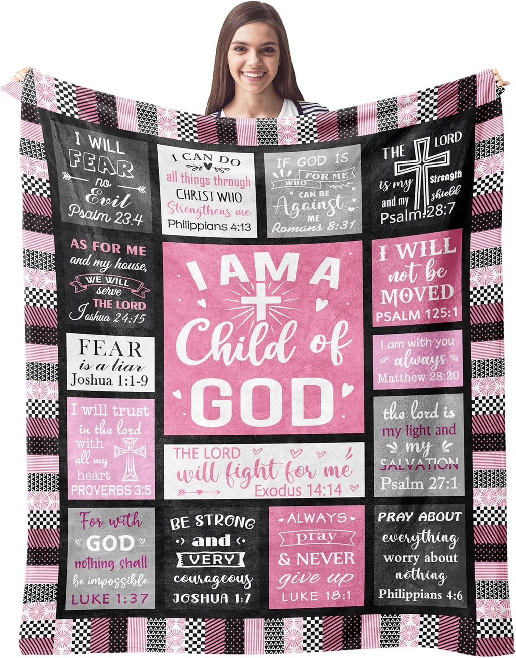 CUJUYO Christian Gifts for Women Blanket 60"x50" - I Am a Child of God Blankets - Inspirational Religious Birthday Catholic Spiritual & Baptism Confirmation Gifts for Girls